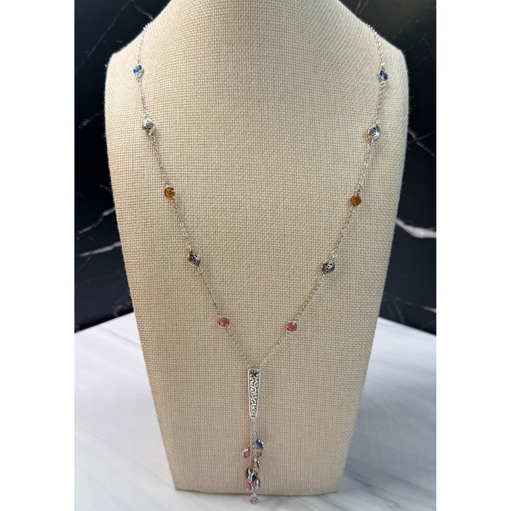 Brighton Elora Gems Dots Y Necklace Multicolor Crystal Silver Plated Beautiful